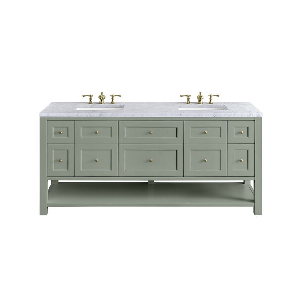 James Martin Vanities Breckenridge 72in Double Vanity, Smokey Celadon w/ 3 CM Carrara Marble Top 330-V72-SC-3CAR - main